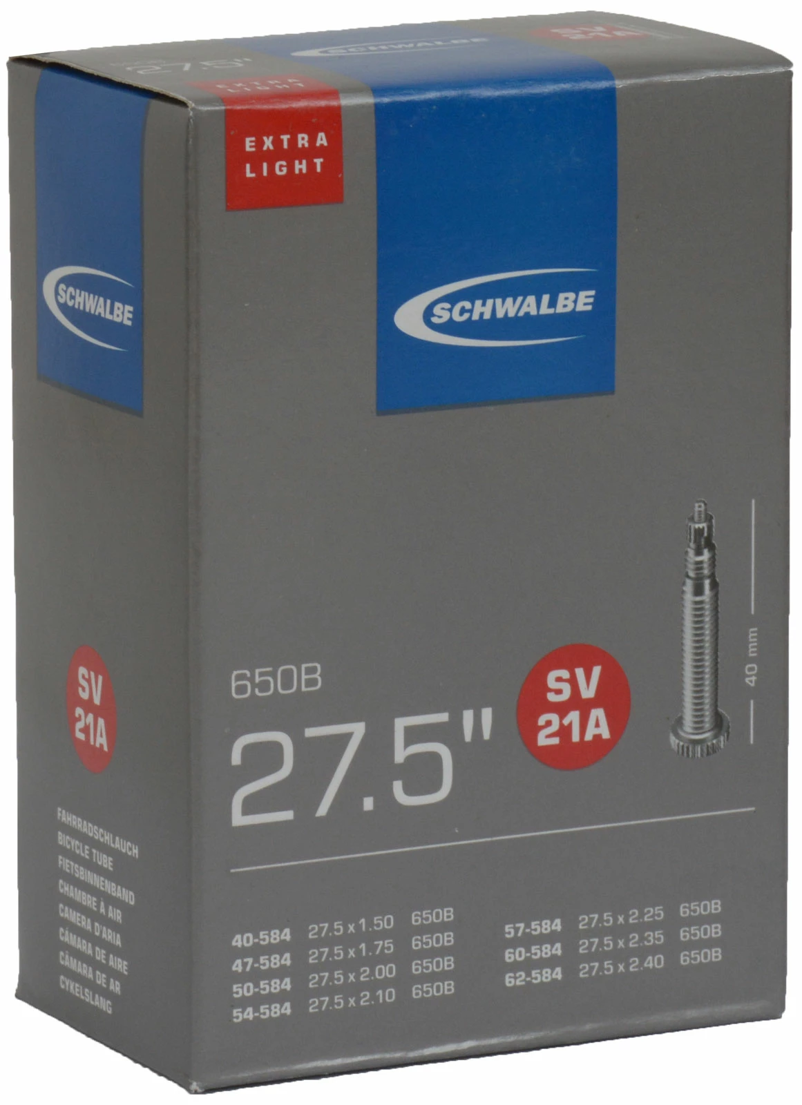 Schwalbe Chambre à Air SV 21A ExtraLight Pour 27,5 1 Schwalbe Chambre à Air SV 21A ExtraLight Pour 27,5