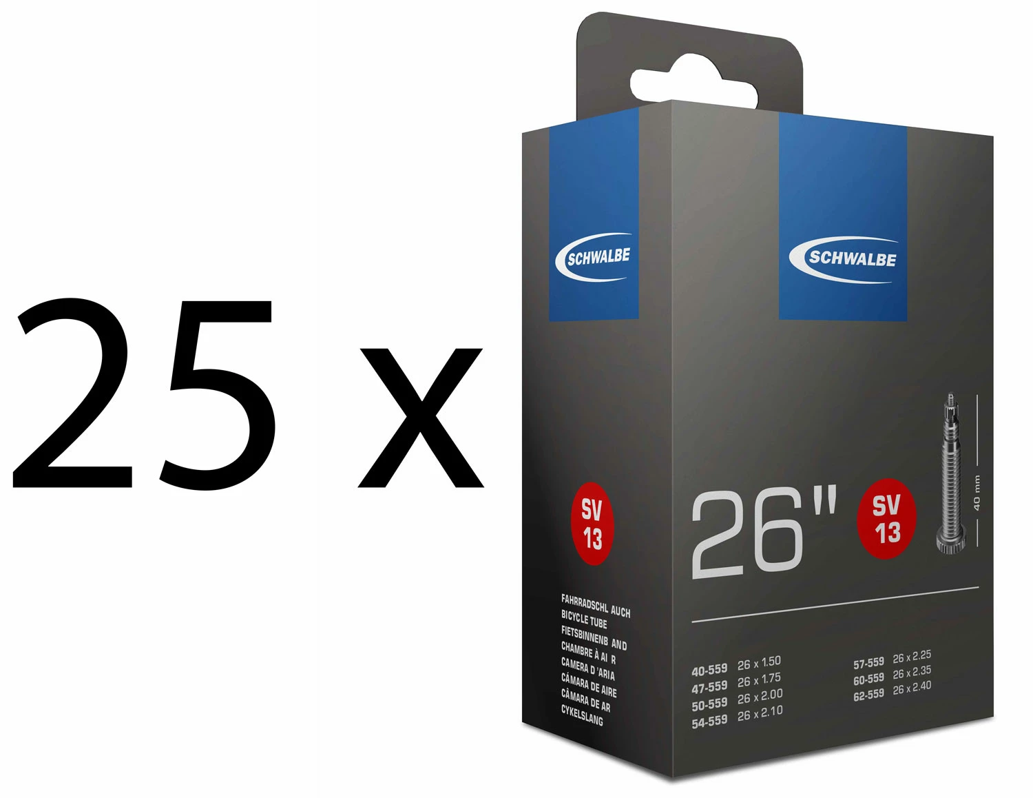Schwalbe Chambre à Air SV 13 Pour 26" (25 Pièces) 1 Schwalbe Chambre à Air SV 13 Pour 26" (25 Pièces)